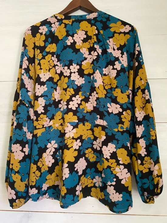 CAbi Floral Button-Front Blouse in Mustard, Teal & Blush Women’s Large - Picture 2 of 5